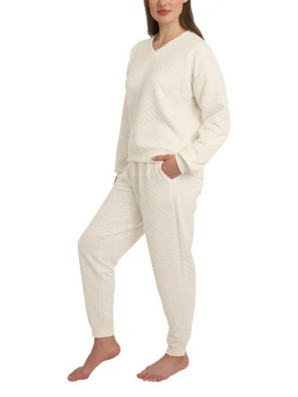 LAND'S END QUILTED 2-PIECE LOUNGE SET COLORCREAM - Picture 2 of 5